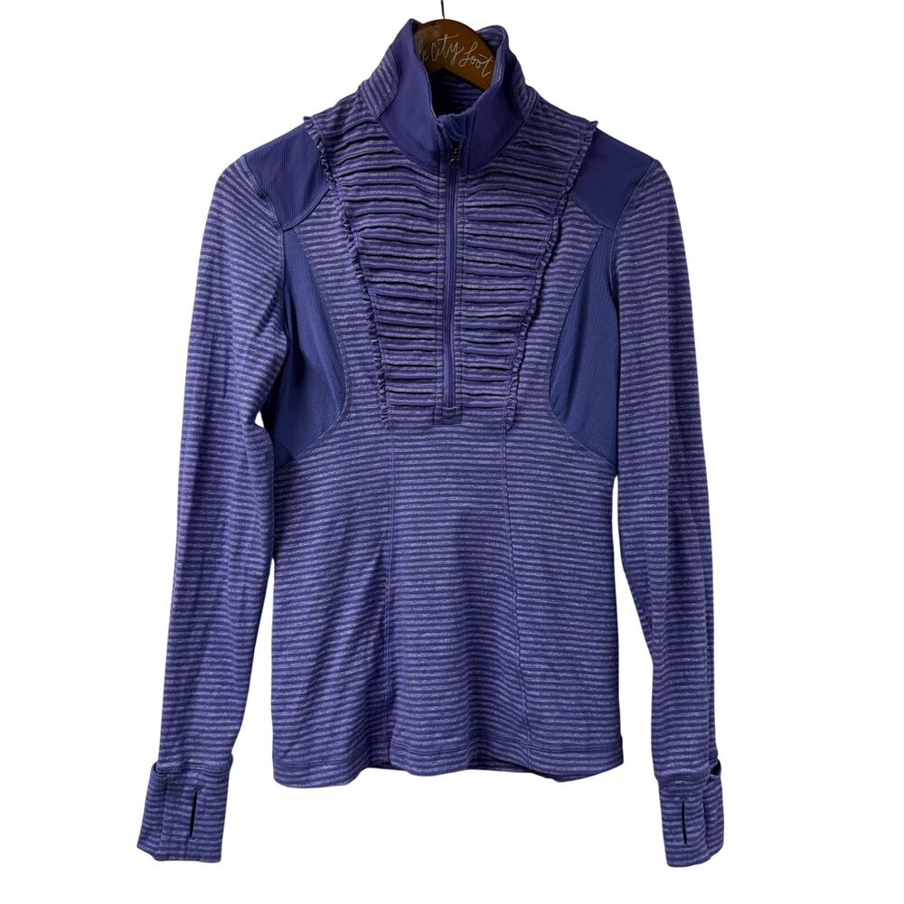 Lululemon Run Your Heart Out Purple Striped Pullover Ruffle 1/4 Zip 6 Yoga